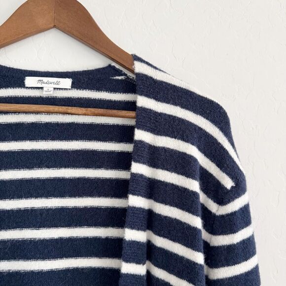 Madewell Cozy Wool Alpaca Blend Walker Blue White Striped Cardigan Size S - Picture 3 of 7
